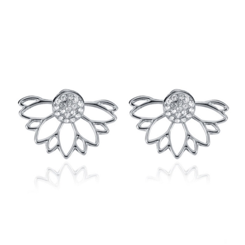 ❗️NEW❗️Beautiful Gold Lotus Earrings w/ Rhinestone - Picture 4 of 7